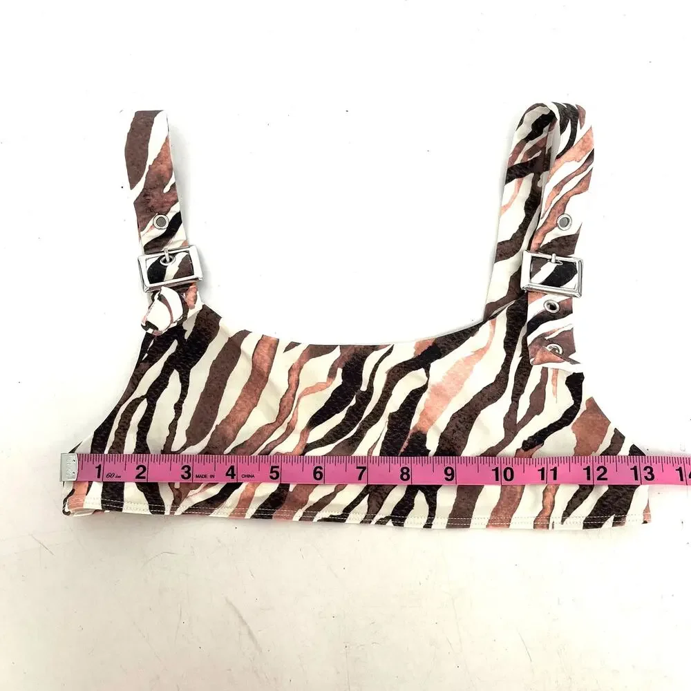 Frankies Bikinis Stormy Top M Kenza Bottom S Brown Zebra Animal Print Bikini Set